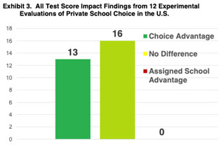 All Test Score Impact Findings from 12 Experimental Evaluations of Private School Choice in the U.S.